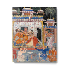 -India, Mughal, Reign of Akbar, 16th century - Page from Tales of a Parrot (Tuti-nama)- Eighth night- The deceitful wife a - 1962 Metal Print