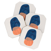 Twins' Minimalist Modern Mid Century Colorful Navy Blue Tan Shapes by Ejaaz Haniff Coaster