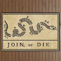 1776 "Join, or Die" Revolutionary War flag with 13 colonies, snake & no colors by Benjamin Franklin Outdoor Rug