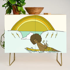 "buttons" kaluhiokalani 70s surf legend // retro surf art by surfy birdy Credenza