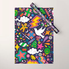 60s 70s psychedelic Modern Christmas Confetti Pattern Wrapping Paper