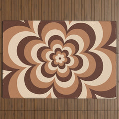 70s Retro Flower Power in Coffee Brown Outdoor Rug