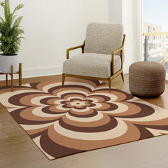 70s Retro Flower Power in Coffee Brown Rug