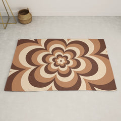 70s Retro Flower Power in Coffee Brown Rug