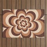 70s Retro Flower Power in Coffee Brown Outdoor Rug