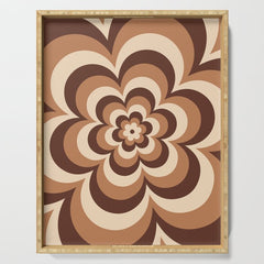 70s Retro Flower Power in Coffee Brown Serving Tray
