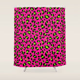 80s Neon Pink and Lime Green Leopard Shower Curtain