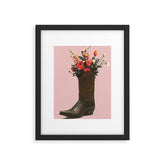 A Cowboy Boot With Spring Bouquet Framed Art Print