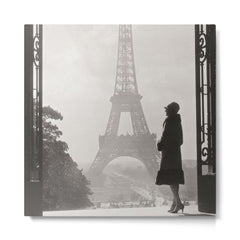 1920 Woman at the Gate, Eiffel Tower black and white photography / jazz age black & white photograph Metal Print