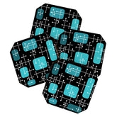1950s Eames Era Art Crosshairs Black Teal Blue Coaster
