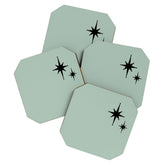 1950s Atomic Age Minimalist Starburst Pair in Black and 50s Celadon Teal Solid Coaster