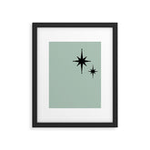 1950s Atomic Age Minimalist Starburst Pair in Black and 50s Celadon Teal Solid Framed Art Print