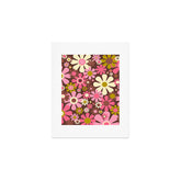60s 70s Retro Floral Garden Cheerful Flower Pattern in Brown Pink Avocado Art Print
