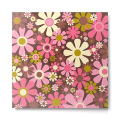 60s 70s Retro Floral Garden Cheerful Flower Pattern in Brown Pink Avocado Metal Print