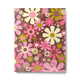 60s 70s Retro Floral Garden Cheerful Flower Pattern in Brown Pink Avocado Metal Print