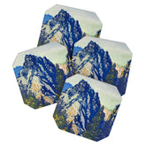 A Departure I - Mountain & Forest Nature Ukiyo Landscape in Blue, Green & Grey Coaster