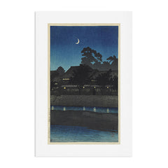 "Crescent Moon and Tea Houses, Kanazawa" by Hasui Kawase, 1920s Art Print