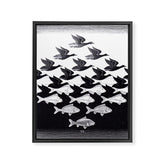 "Sky and Water I" by M.C. Escher Framed Canvas Print