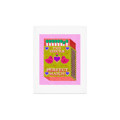 2 Chicks Perfect Match Vintage Matchbox Green & Pink Palette Art Print