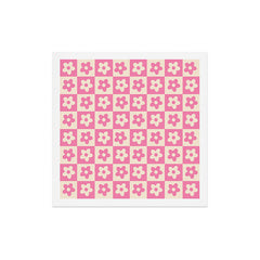 90s checkers flowers cream and pink Art Print