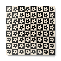 90s flowers checkers cream and black Metal Print
