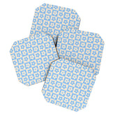 90s flowers checkers cream and blue Coaster