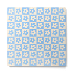 90s flowers checkers cream and blue Metal Print