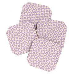 90s flowers checkers cream and lilac Coaster