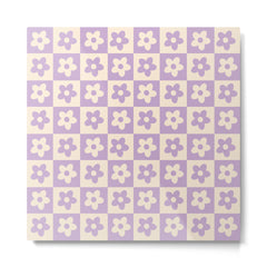 90s flowers checkers cream and lilac Metal Print