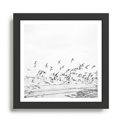"Seagulls" | Coastal black and white photo | Film photography | Beach - square Framed Art Print