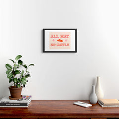 "All hat no cattle" in pink and orange retro western letters Framed Art Print