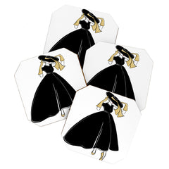 1950's Inspired Fashion Illustration Black & White with Gold Coaster