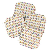 70s Retro Florals Pattern with Linen Texture Coaster