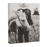 A Cowgirl & Her Horse - Black & White Photo Canvas Print