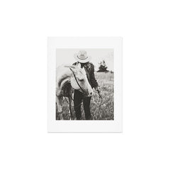 A Cowgirl & Her Horse - Black & White Photo Art Print