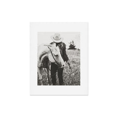 A Cowgirl & Her Horse - Black & White Photo Art Print