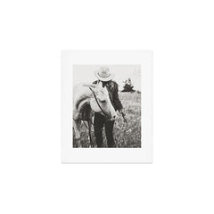 A Cowgirl & Her Horse - Black & White Photo Art Print