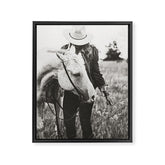 A Cowgirl & Her Horse - Black & White Photo Framed Canvas Print