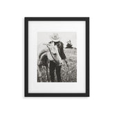 A Cowgirl & Her Horse - Black & White Photo Framed Art Print
