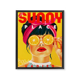 "A Sunny Place For Shady Ladies" Cool, Retro Pinup Girl With Orange Shades Framed Canvas Print