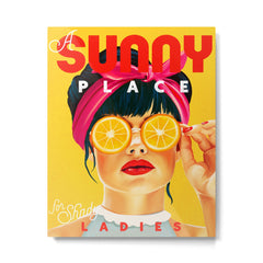 "A Sunny Place For Shady Ladies" Cool, Retro Pinup Girl With Orange Shades Metal Print