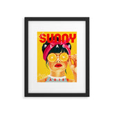 "A Sunny Place For Shady Ladies" Cool, Retro Pinup Girl With Orange Shades Framed Art Print