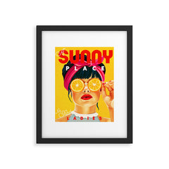 "A Sunny Place For Shady Ladies" Cool, Retro Pinup Girl With Orange Shades Framed Art Print