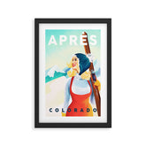"Apres Ski Colorado" Cool Vintage Pinup Girl Skiing Design Framed Art Print