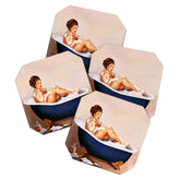 "Bathtub Whiskey" - Cute Vintage Brunette Pinup Girl Soaks & Enjoys A Cocktail. (V.2) Coaster