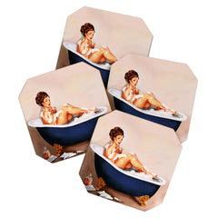 "Bathtub Whiskey" - Cute Vintage Brunette Pinup Girl Soaks & Enjoys A Cocktail. (V.2) Coaster