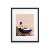 "Bathtub Whiskey" - Cute Vintage Brunette Pinup Girl Soaks & Enjoys A Cocktail. (V.2) Framed Art Print