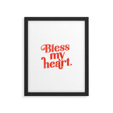"Bless My Heart" Funny & Cute Red Typography Design Framed Art Print