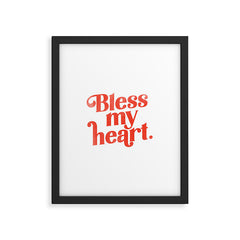 "Bless My Heart" Funny & Cute Red Typography Design Framed Art Print