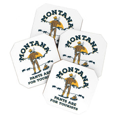 "Montana: Pants Are For Tourists" Funny Retro Cowboy Travel Art Coaster